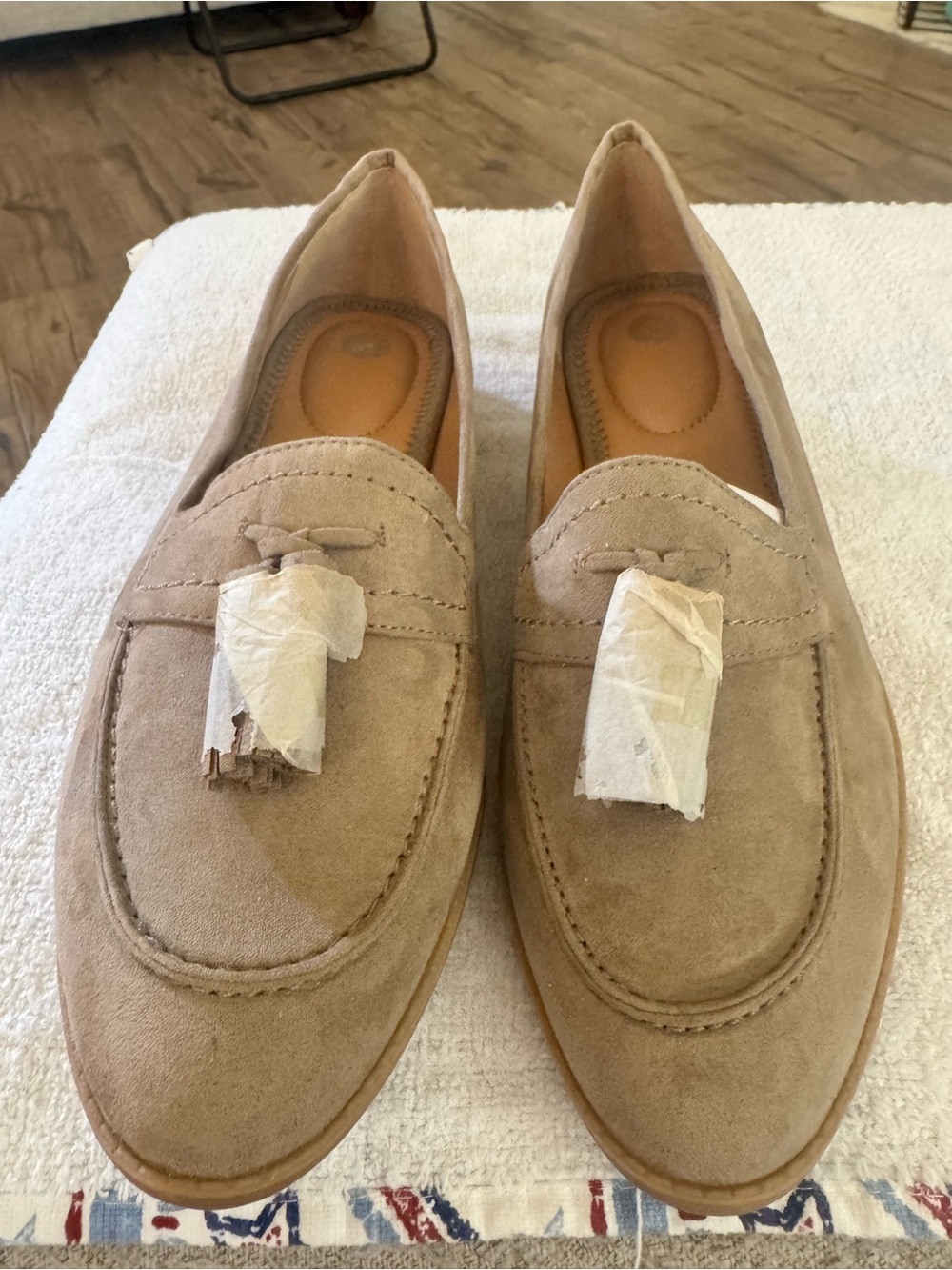NWOT, taupe suede loafers. Size 9M.